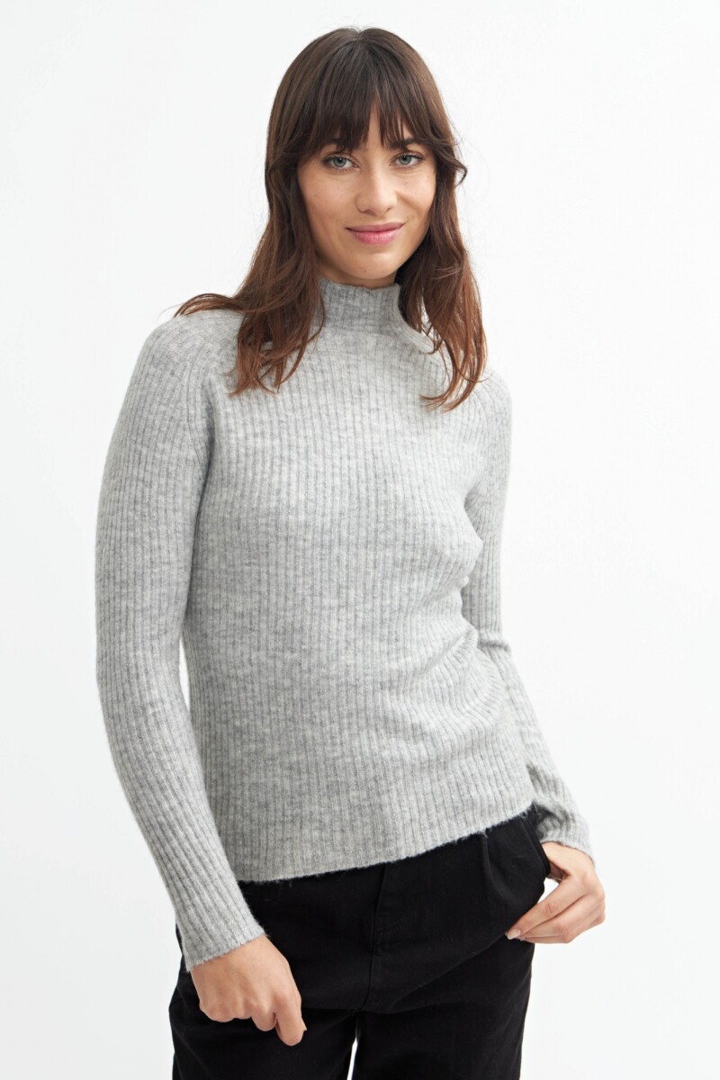 Sweater media polera - Mujer GRIS