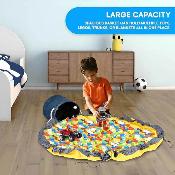 Canasto Alfombra Organizador Juguetes Plegable C/ Asa 150 cm Color Azul