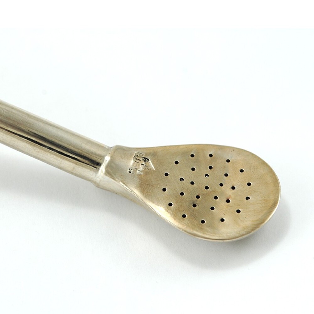 Bombilla de plata y oro, gruesa, cincelada, con tarjeta en oro para grabado Bombilla de plata y oro, gruesa, cincelada, con tarjeta en oro para grabado