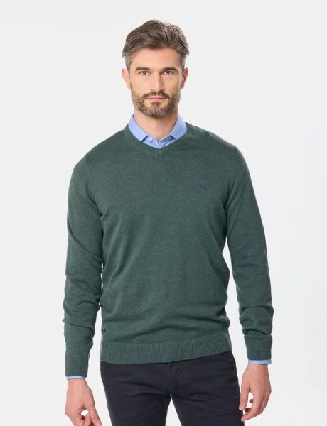 BUZO TEJIDO CUELLO EN V Verde Oscuro
