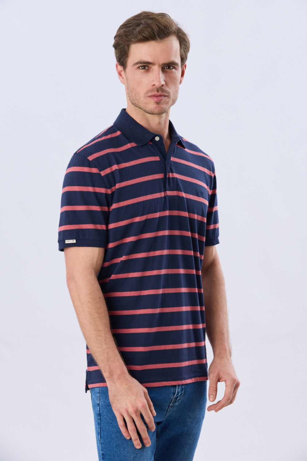 REMERA POLO RAYADA JERSEY Azul