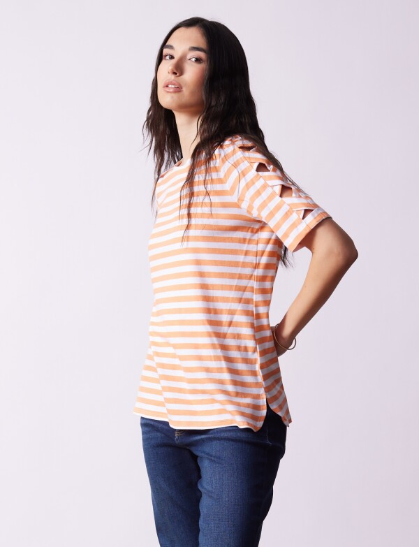 Remera Algodon Lineas ANARANJADO/MULTI