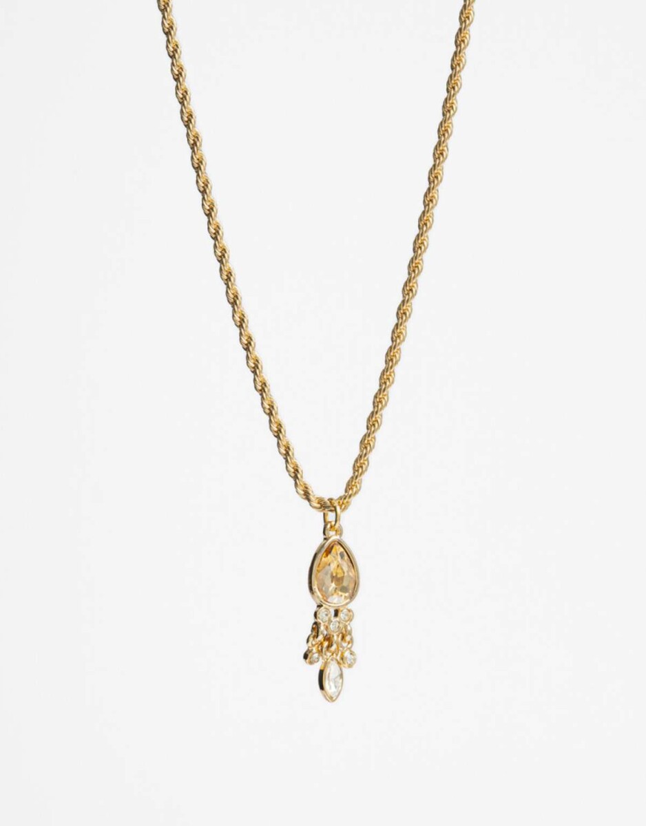 Collar Con Charm Acrílico Y Strass - Dorado 