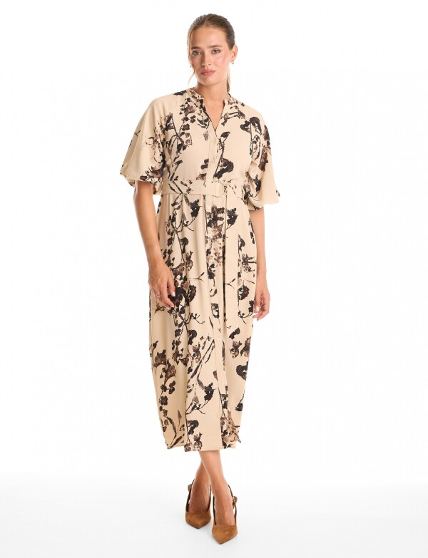 Vestido Maxi Cinto Flores BEIGE/MULTI