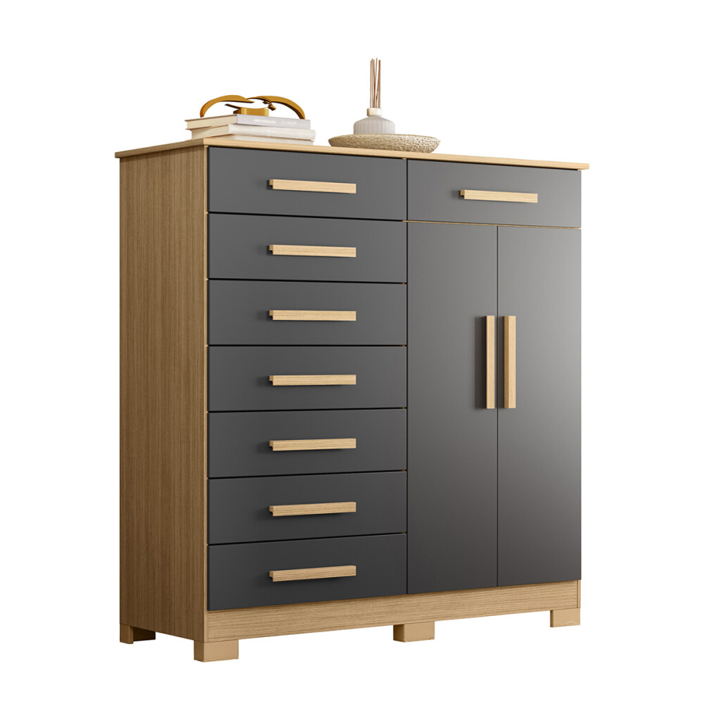 CÓMODA CAJONERA GUARDARROPA 8 CAJONES 2 PUERTAS NATURE TITANIUN