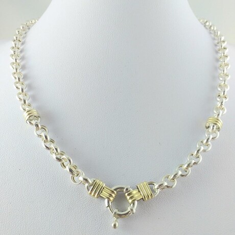 Gargantilla rolo de plata 925 con apliques en double de oro 18 ktes, ROLO. Gargantilla rolo de plata 925 con apliques en double de oro 18 ktes, ROLO.