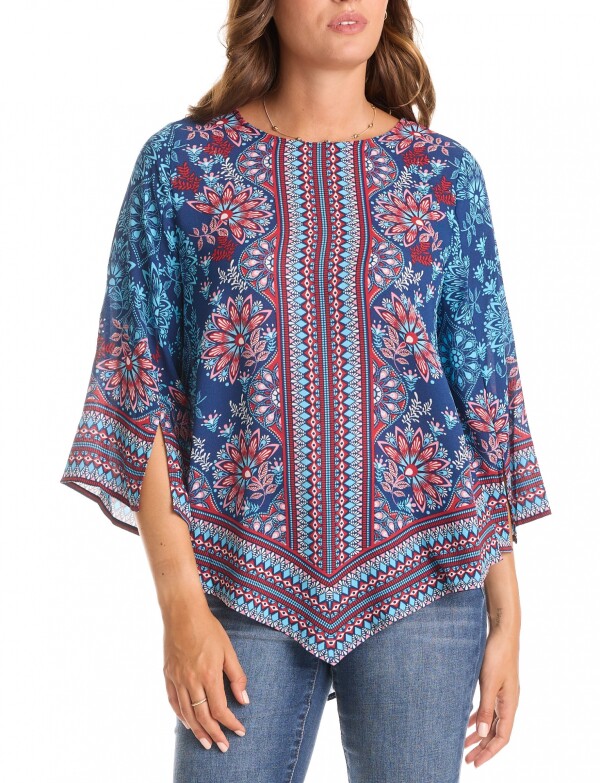 Blusa Gasa Flores AZUL/MULTI