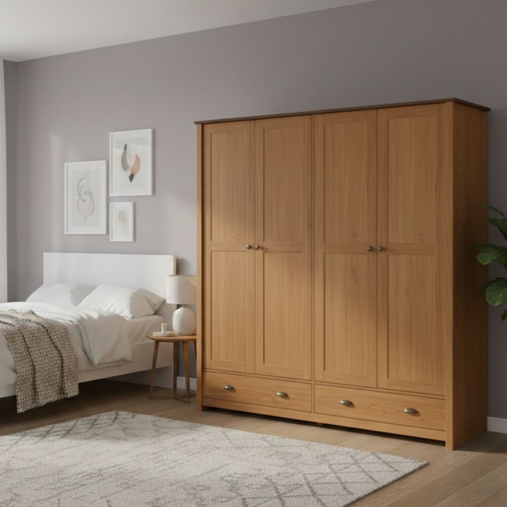 Ropero 4 puertas 2 cajones - Madera maciza - Linea Colonial Marron