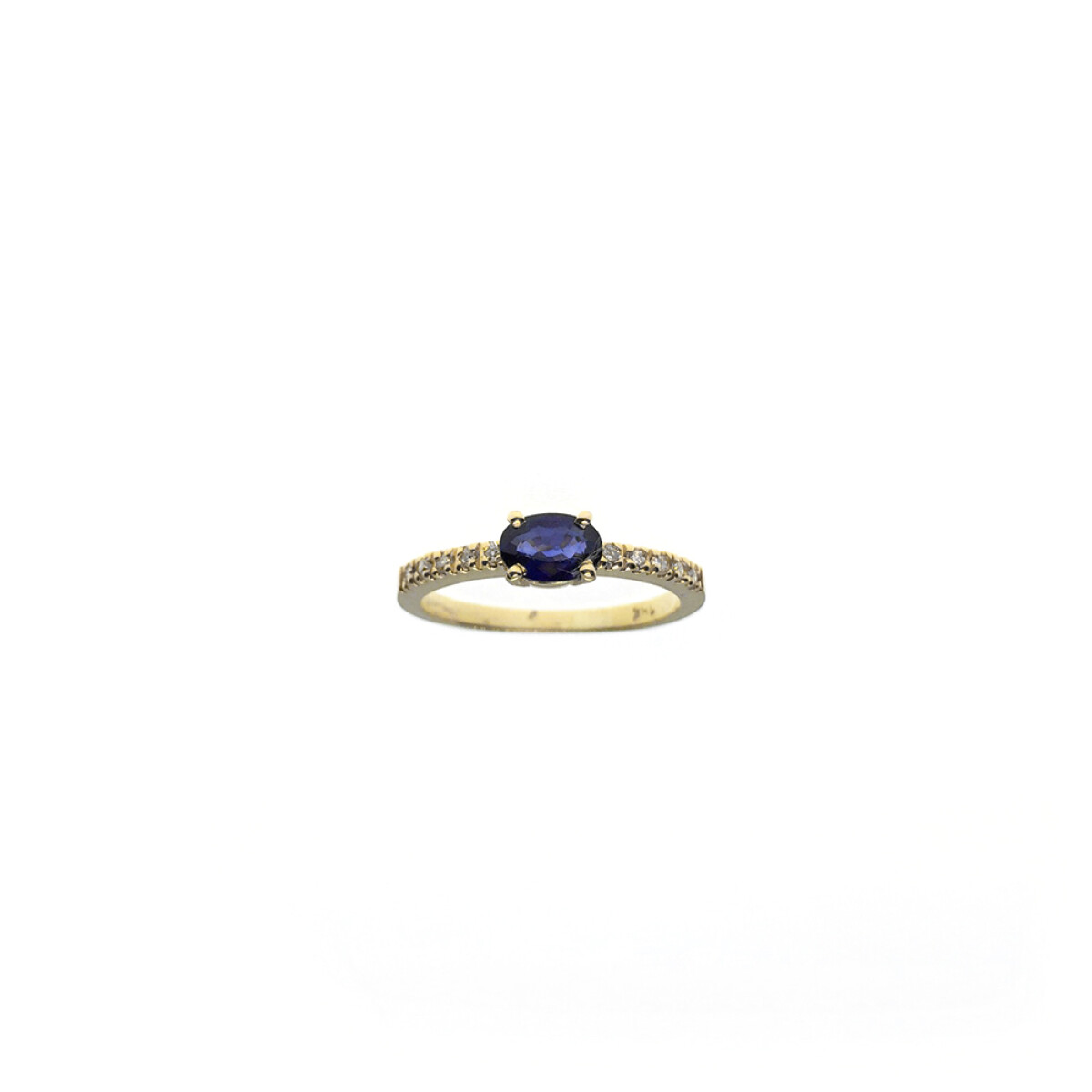 Anillo de oro amarillo 18k con brillantes y zafiro N8828 