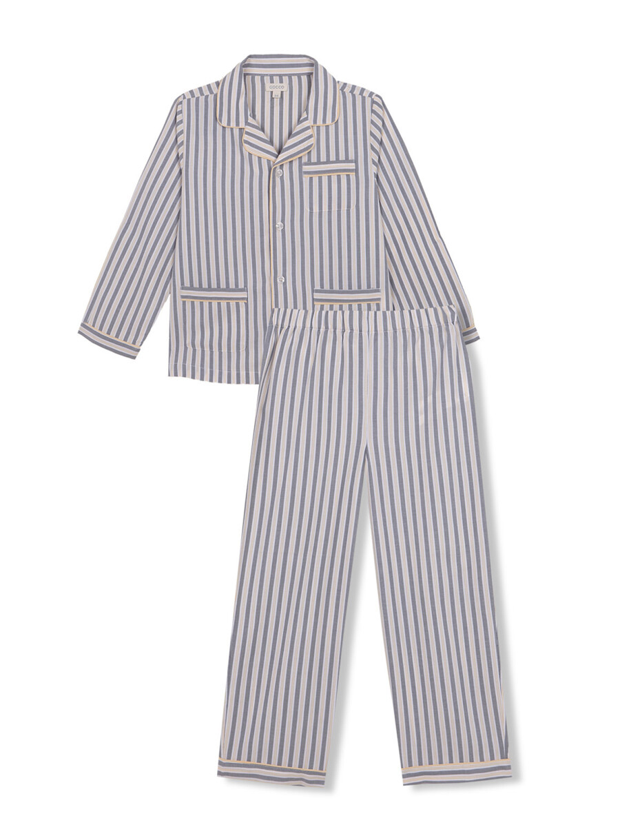 Pijama De Rayas Con Contraste Blanco Roto