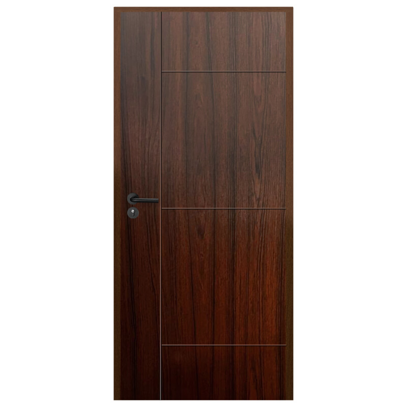 Puerta Interior en MDF con Marco y Cerradura Lumax Marrón Teak Diseño Ankara Herraje Negro