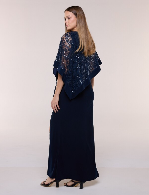 Vestido Noche Con Capa Bordada AZUL