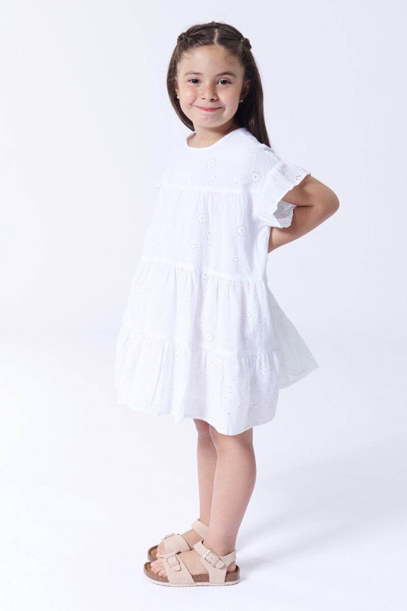 Vestido broderie manga volados - Blanco 