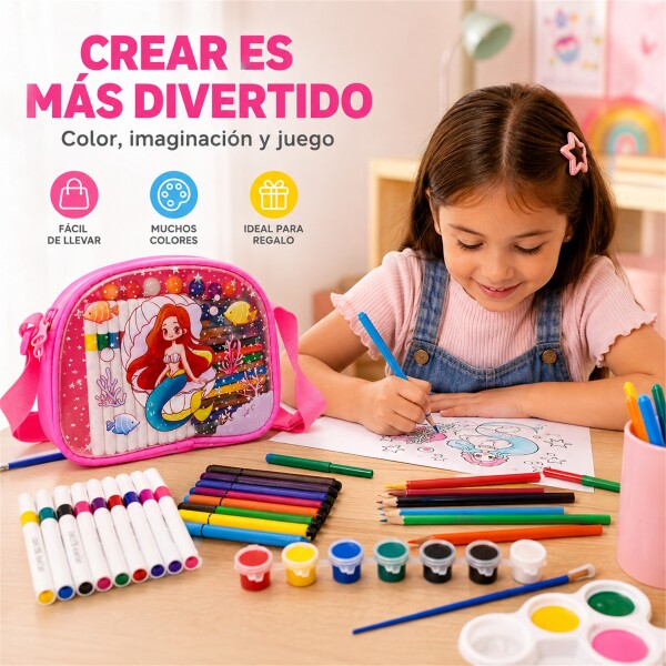 Set de Arte Infantil con Bolso 57 Piezas para Pintar y Dibujar ROSA
