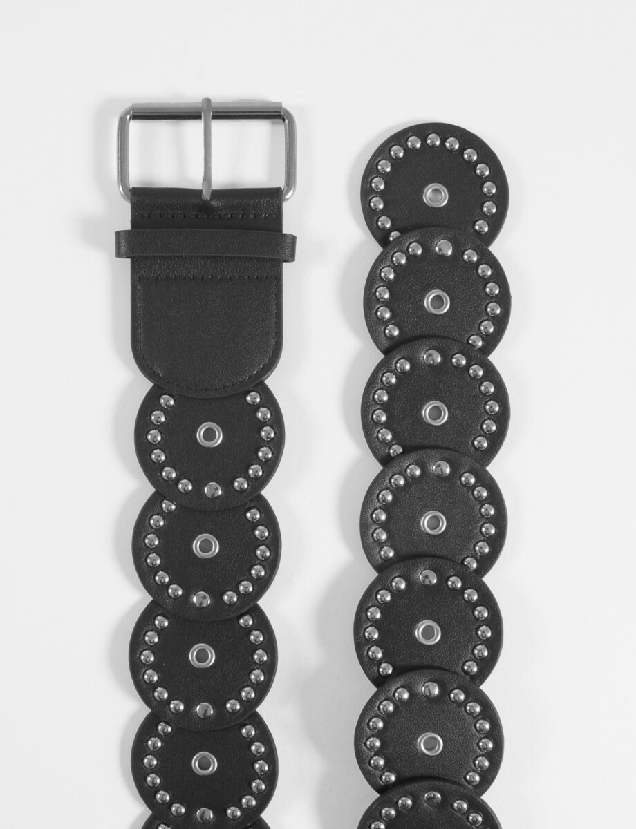 Cinturón apliques circulares tachas - negro 