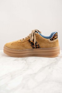 Zapatilla Combinada Cuero Camel