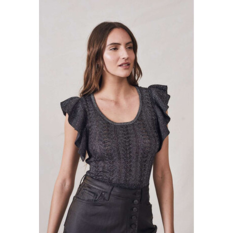 Top Metalizado Manga Volados Negro