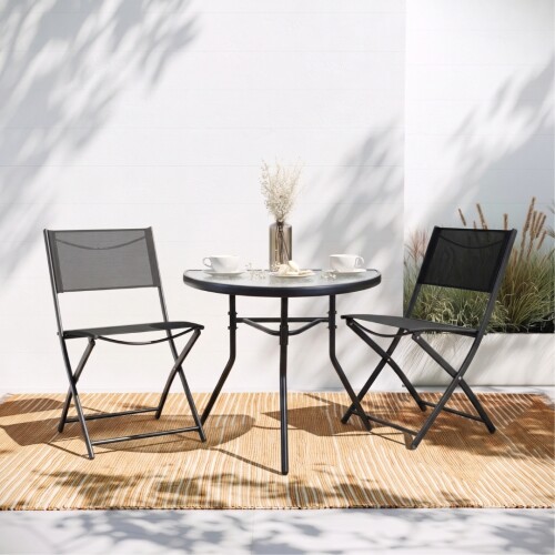 Set De Jardín Mesa De Vidrio + 2 Sillas Plegables Set De Jardín Mesa De Vidrio + 2 Sillas Plegables