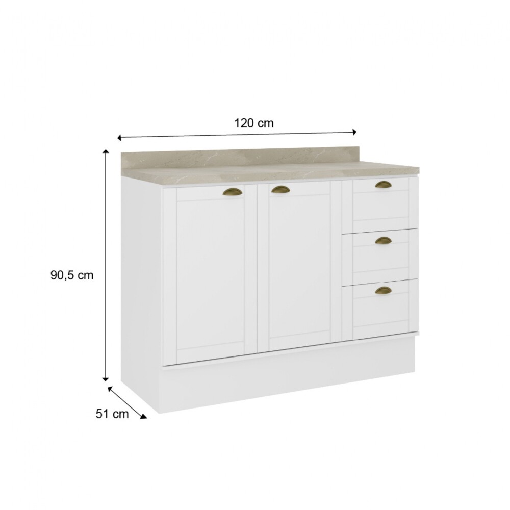 Bajo Mesada 3 Cajones + 2 Puertas (Con Tapa) - Linea Americana Blanco