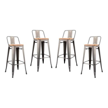 Pack 4 Taburetes Tolix con Respaldo y Asiento de Madera Lumax Gris