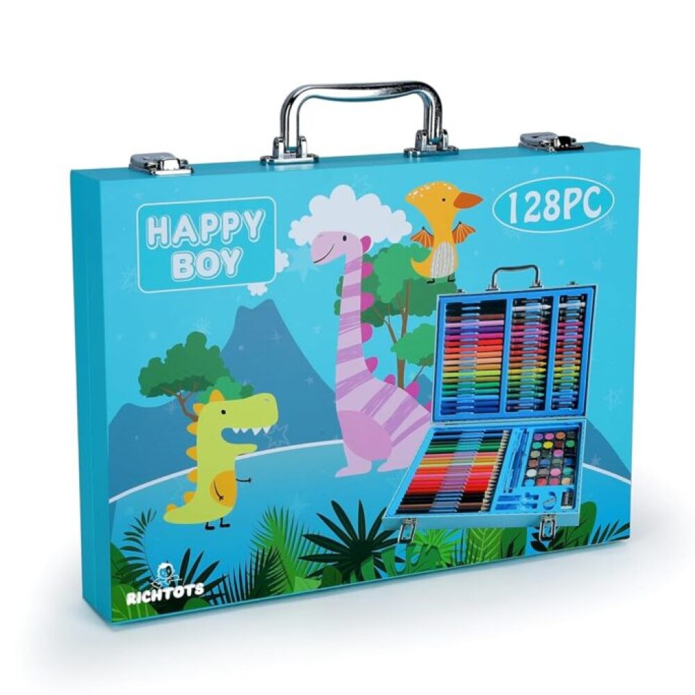 Valija infantil 128 Piezas Marcadores Lápices Crayones Madera Celeste