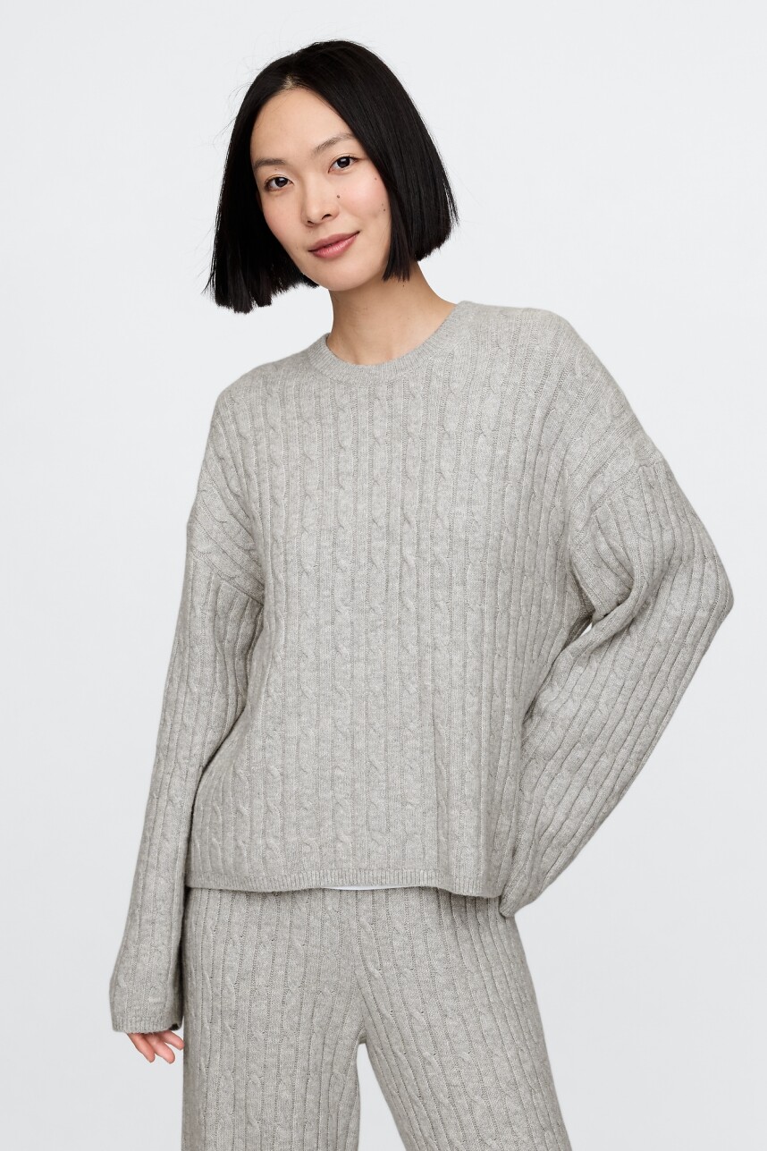 Buzo Cashsoft Cable Mujer Bc15 Lt Grey Heather