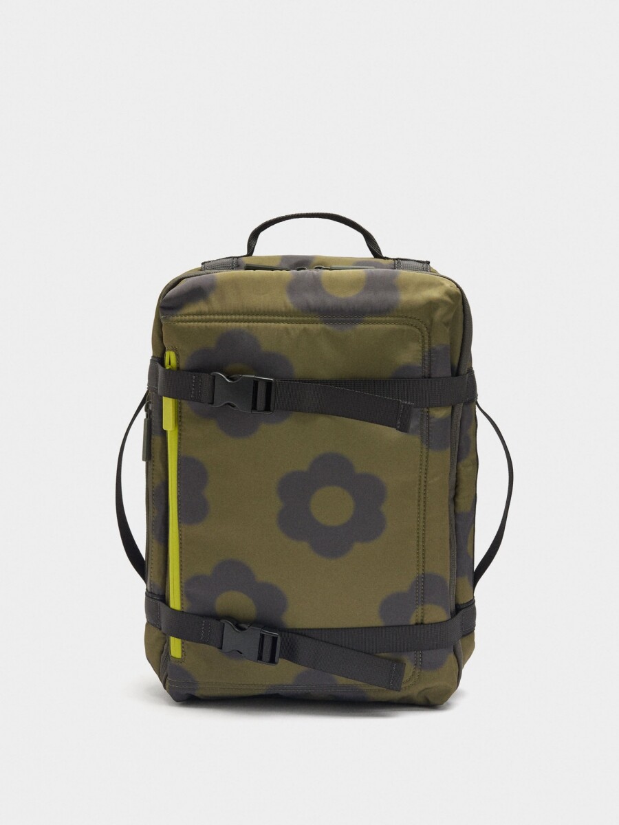 Mochila De Cabina De Nylon Estampado Floral caqui
