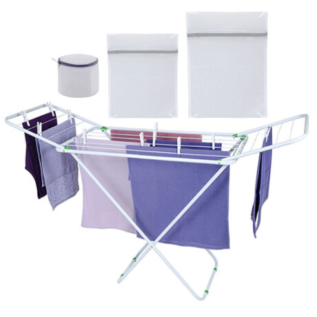 Set Tendedero Extensible Acero 8.54mt + 3 Bolsas p/Lavarropa Blanco