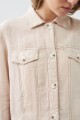 Chaqueta de lino pespuntes y parche bordado beige melange