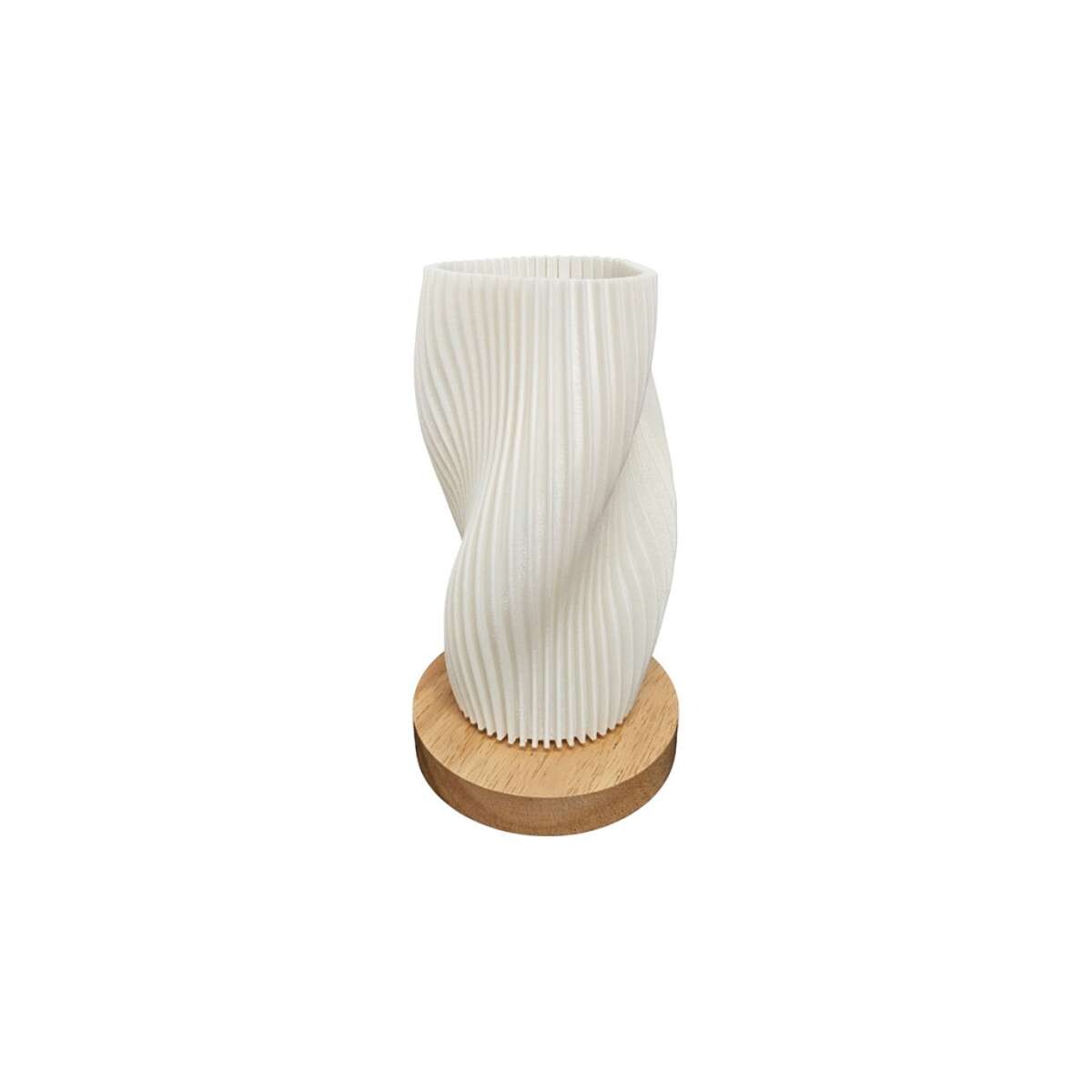 Lámpara veladora Torneada con base en madera - 12x22cm - Blanco 