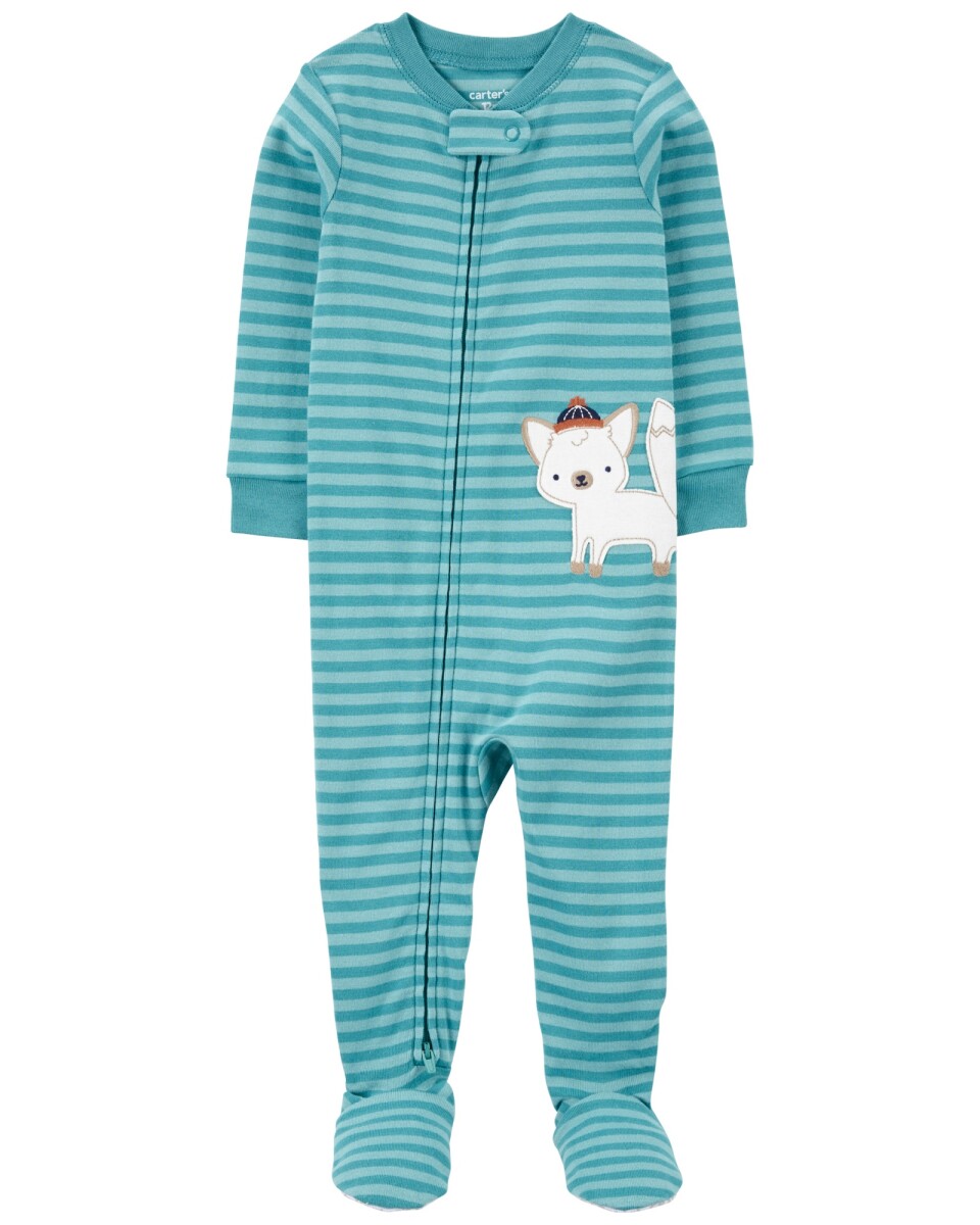 Pijama una pieza de algodón, con pie, estampa lobo 