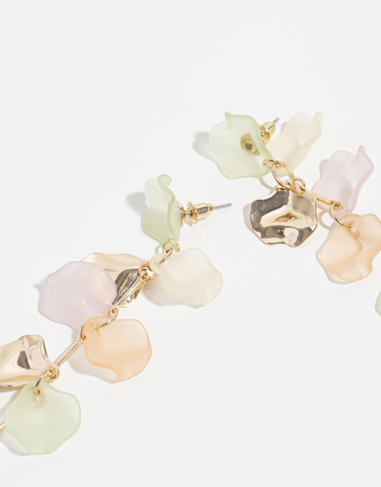 Aros Colgantes Largos Acrilico Aros Con Flores - Dorado