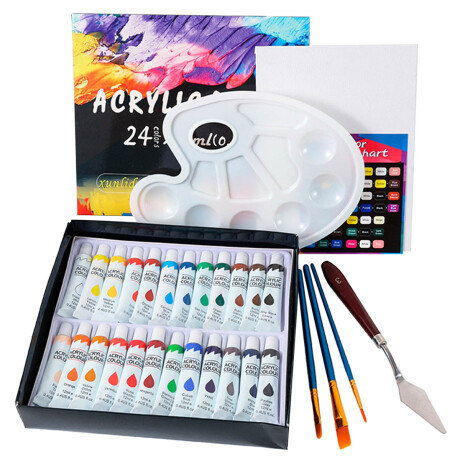 Set Arte X30 Pintura Acrílica Pinceles Paleta Color Esc007008