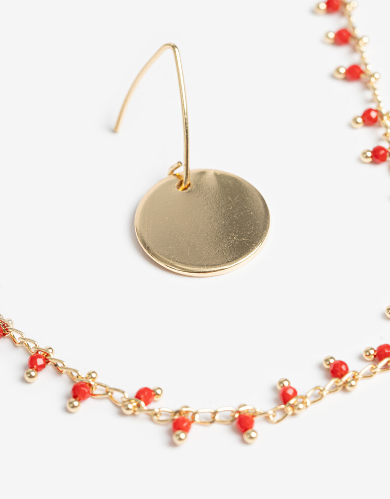 Bijouterie Set Metal Set De Aros Chapones Y Collar Beads - Dorado
