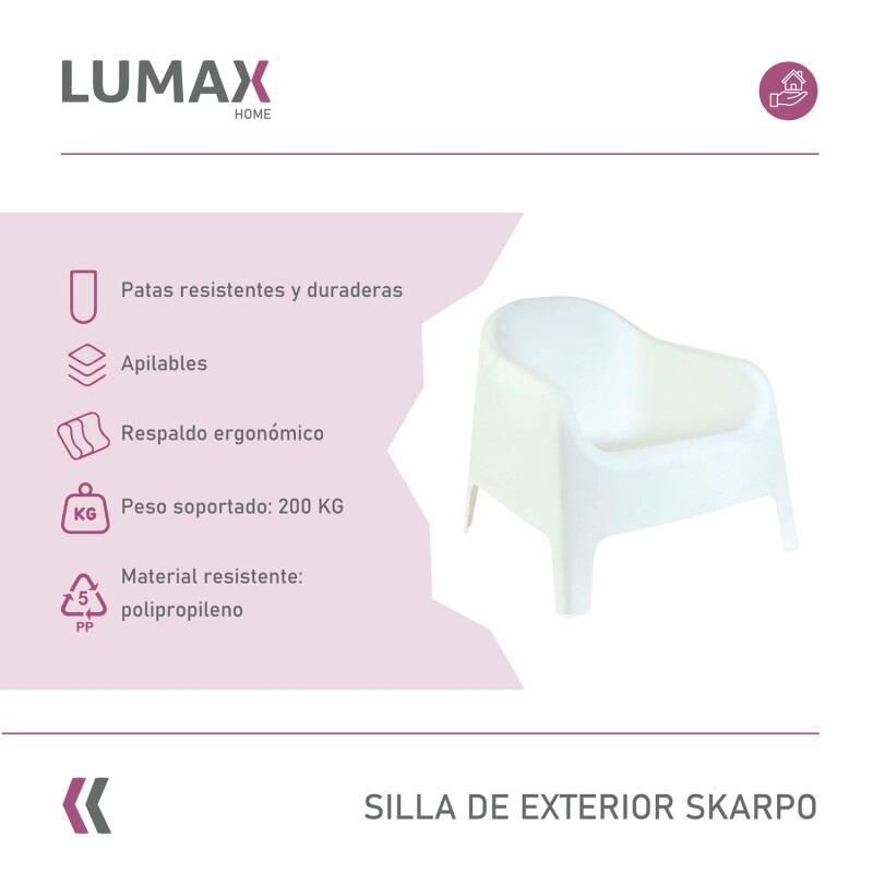 Silla Plastico Skarpo Jardin Liso Blanco