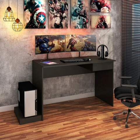 Escritorio gamer con cajón y base para Torre o CPU adaptable Grafito