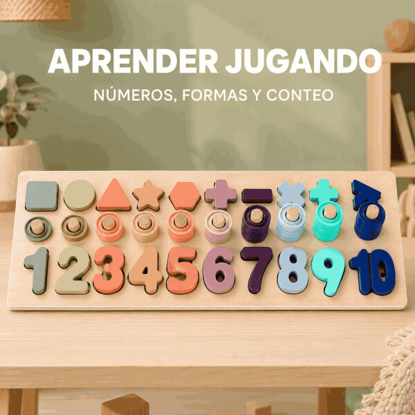 Juego Educativo de Madera con Números y Ábaco Tipo Montessori Beige
