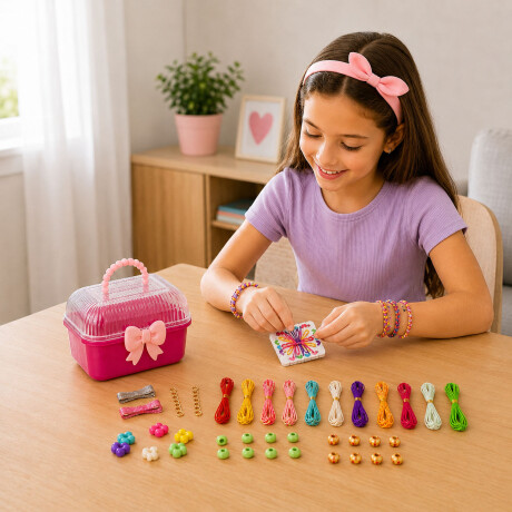 Kit Para Hacer Pulseras Maletín Con Dijes Y Cuentas +6 años Rosa