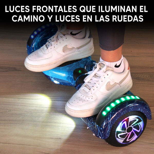 Combo De Skate Eléctrico 6.5" Con Luces Y Bluetooth + Asiento Para Hoverboard AZUL