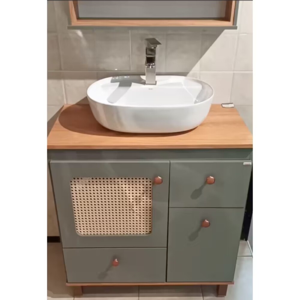 Mueble de baño de Pie Julia Verde con Catedral 78cm con Bacha de Loza Mueble De Baño De Pie Julia Verde Con Catedral 78cm Con Bacha De Loza