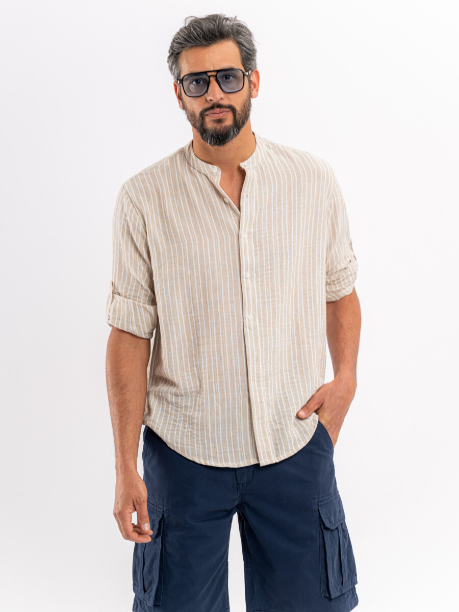 Camisola m/l rayada - beige 
