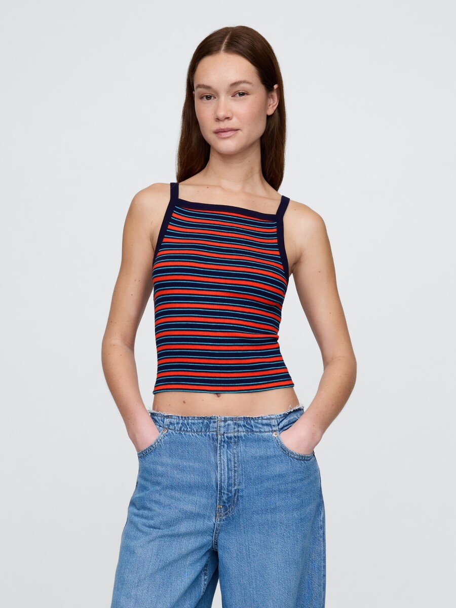Musculosa Algodón Rib Mujer - Navy Red Stripe 