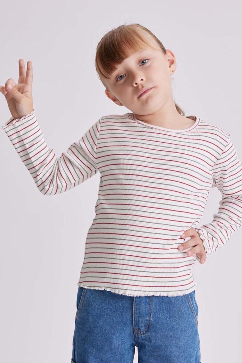 Remera manga larga rib Rayas Crudo