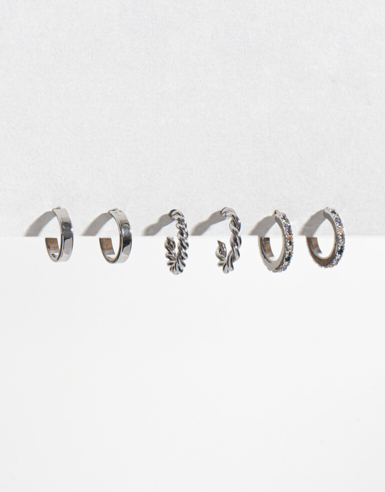 Aros Argollas Set Strass Set De Argollas - Plateado Rodio