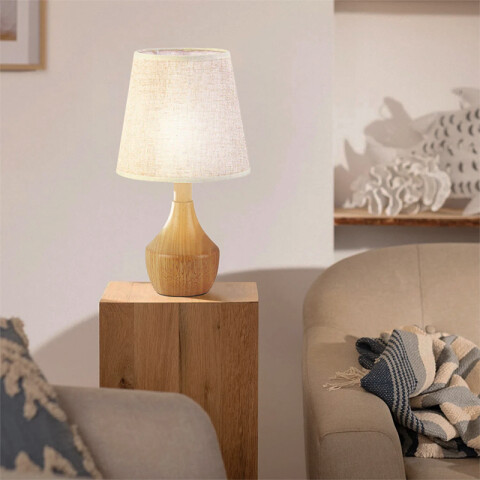 Portátil de mesa en madera pantalla tela beige E27 IX9442