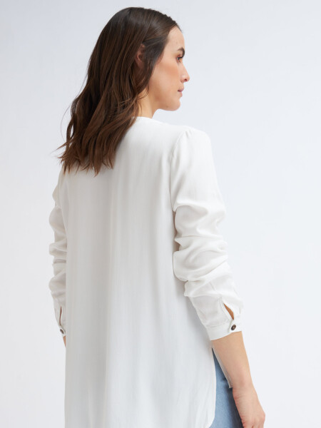 Blusa manga larga escote v Blanco