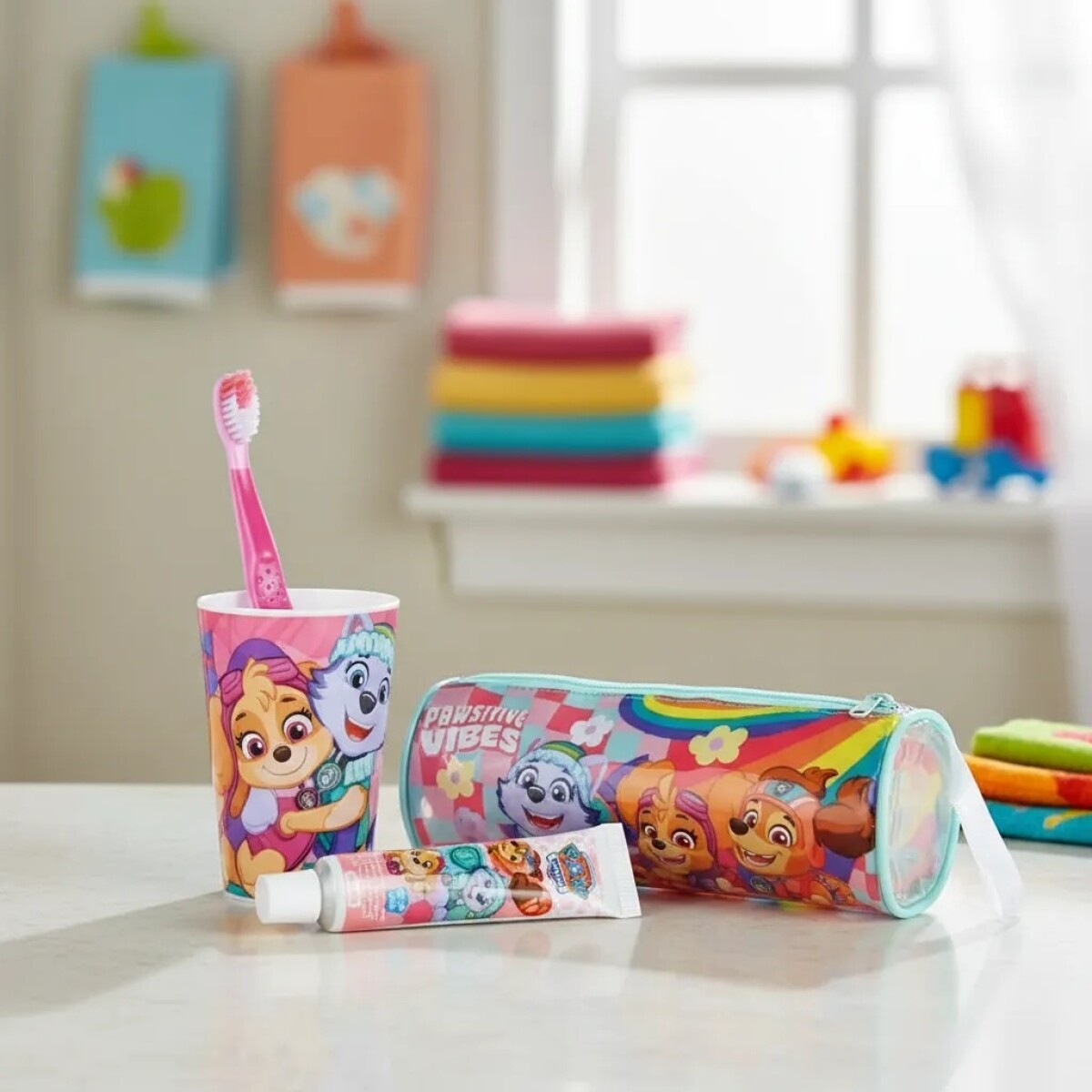 Set dental completo paw patrol c estuche viaje - rosado 