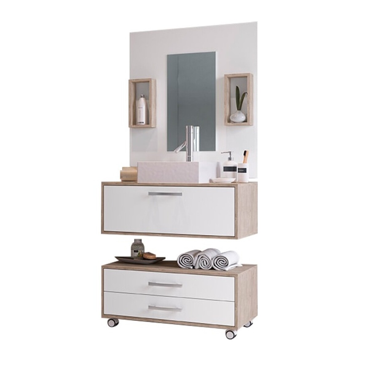 Mueble Baño Class De 80cm Pileta+espejo Premium Nogal/blanco 