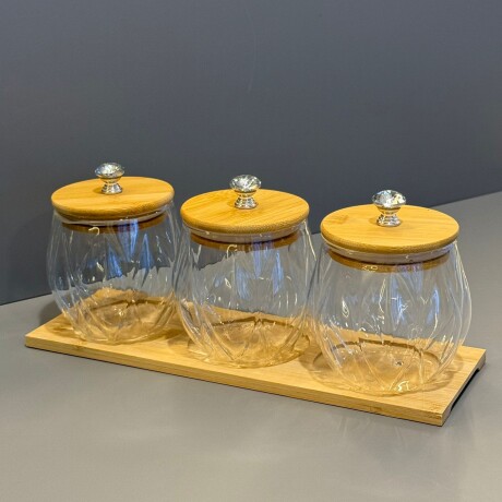 Juego de 3 Porta Condimentos con Base de Bambú Juego de 3 Porta Condimentos con Base de Bambú