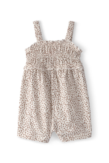 Monito corto de algodón, marrón y marfil, diseño animal print Monito corto de algodón, marrón y marfil, diseño animal print